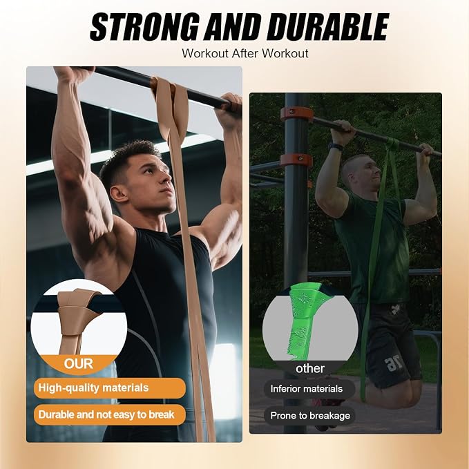 WHATAFIT Resistance Bands, Pull Up Assist Bands with Handles, Door Anchor | Natural Latex Rubber, Progressive Tension, Exercise Loop for Full-Body Fitness, Portable Gym Bag, Warm-Up & Stretch