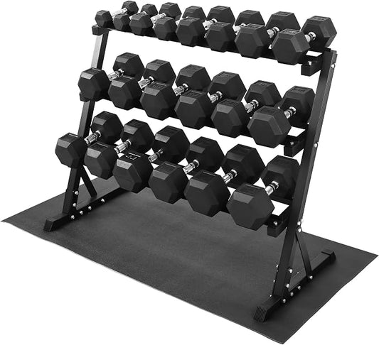 HulkFit 160-550LB Rubber Hex Dumbbell Set with Storage Rack, Solid Cast Iron Dumbbells for Full Body, Anti-Slip Grip, Weights Dumbbells Set for Home Gym Training