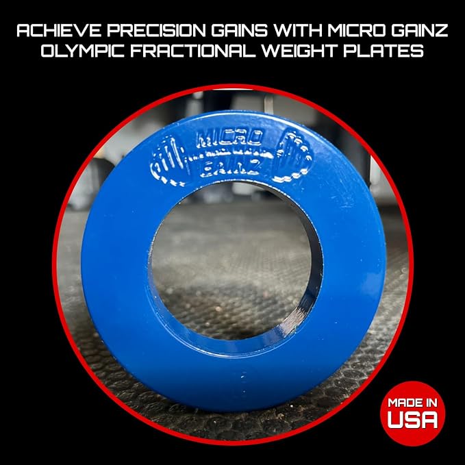 Micro Gainz Calibrated Fractional Weight Plate Set of 2 Plates, Choose Set (.25LB-1.25LB), Designed for Olympic Barbells for Strength Training & Micro Loading Bar Weights, Made in USA