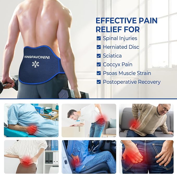 Extra Large Ice Pack for Back Pain Relief, 2 Gel Packs, Blue | 35-Min Long-Lasting & Instant Pain Relief, Leakproof Back Ice Pack, Extension Strap, Hot Cold Therapy, Skin-Safe Lycra Fabric