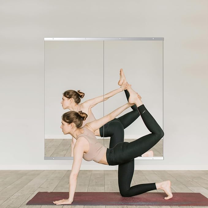 Ruomeng Home Gym Mirror, 55''x24''x2PCS Full Length, Large Frameless Body Mirror Tempered Glass for Gym, Workout, Yoga, Garage, Dance Studio