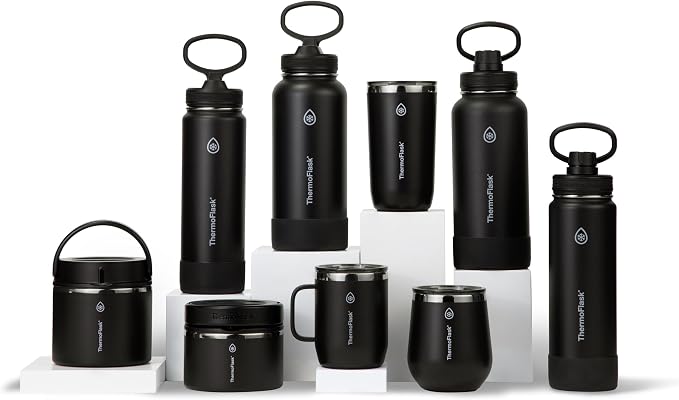 ThermoFlask Insulated Water Bottles, Spout Lid, 2-Pk, 24 oz, Blue/Black