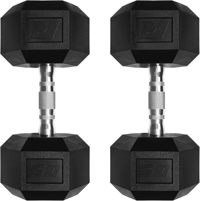 RitFit 5-650 LBS PVC Hex Dumbbell Sets with Optional Rack for Home Gym | PVC Coated Anti-Roll Hex Design, Chrome Handle with Ergonomic Grip, Full Body Strength Training with Optional Rack