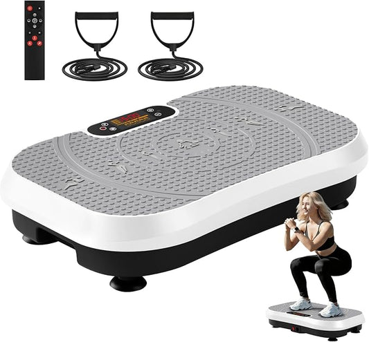 SoftGym Vibration Plate Exercise Machine for Lymphatic Drainage & Fitness | Quiet Heavy Duty 450lbs Capacity Platform, 120 Speeds Shake Machine with Resistance Bands for Home Muscle Activation