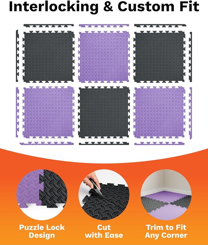 AIRHOP Upgraded 0.79" Extra Thick 48 Sq Ft High-Density Eva Foam Exercise Gym Mats, 12 Pcs Large Interlocking Puzzle Floor Tiles (24"x24") for Home Gym