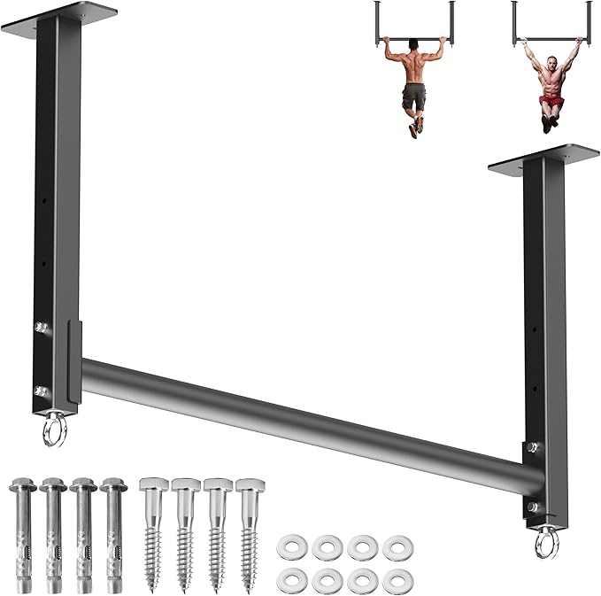Ceiling Mounted Pull Up Bar, Heavy Duty 700 LBS Multi Grip Pull Up Bars, 16"/24" Rafter Chin Up Bar, Ceiling Joist for Garage/Gym/Basement with Comfortable Grip & Round Anchors, Easy to Install