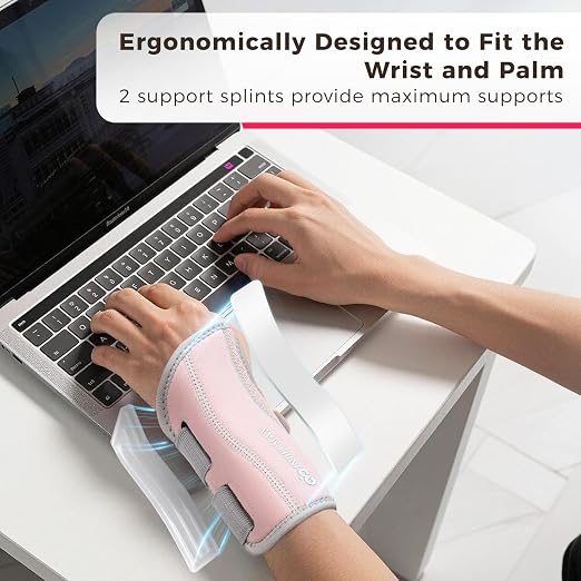 Copper Carpal Tunnel Wrist Brace, Adjustable Wrist Support Splint for Night Sleep & Daytime Working, Hand Braces Pain Relief for Arthritis, Tendonitis, Sprain, Men & Women(Right Hand-Pink, L/XL)