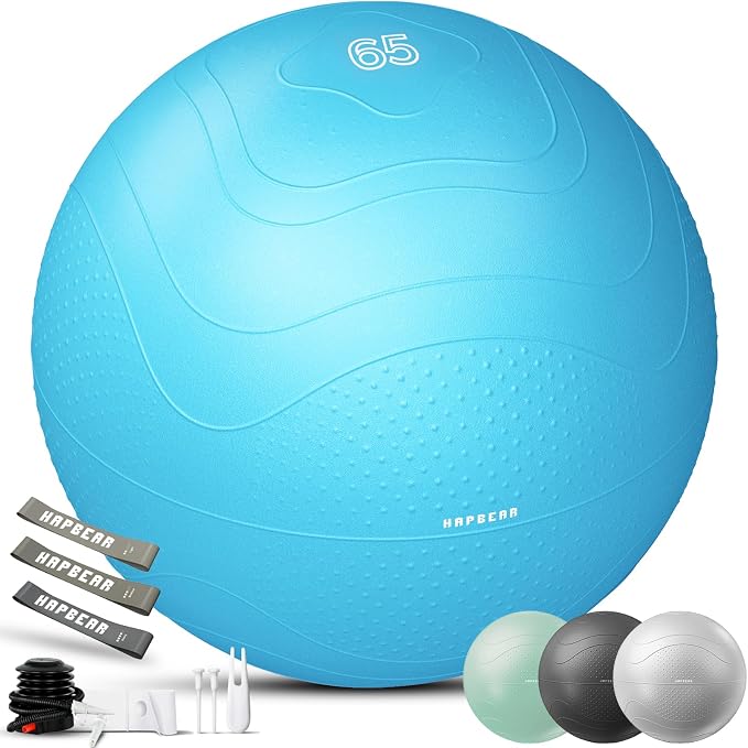 HAPBEAR Exercise Ball- Anti-Burst Slip-Resistant Yoga/Pilates Ball for Core Training & Posture Improvement, Home Gym/Rehab/Pregnancy Ball, Quick Pump & 3 Resistance Bands Included