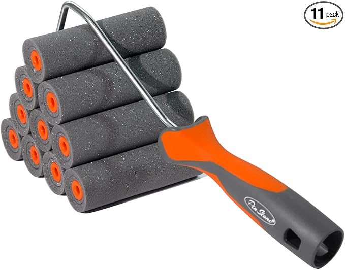 11 Pack 4" High Density Foam Paint Roller Kit for Smooth & Precision Finish | PinStone Special Caved-in Foam Rollers, Small Black Foam Mini Rollers for Painting Walls, Cabinets, Doors, Furniture, Trim