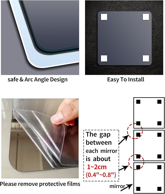 Unbreakable Acrylic Full Length Mirror for Wall Mounted, Full Body Mirror for Kids, Flexible Plastic Safe Shatterproof, 4 PCS 14 x 14 Inches, Workout Mirrors Tiles for Home Gym, Bedroom Over The Door