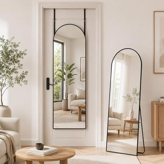 Antok 56" x14” Arched Full Length Floor Mirror, Black Aluminum Frame, Free Standing/Wall Mount/Leaning for Bedroom, Living Room, Dressing Room