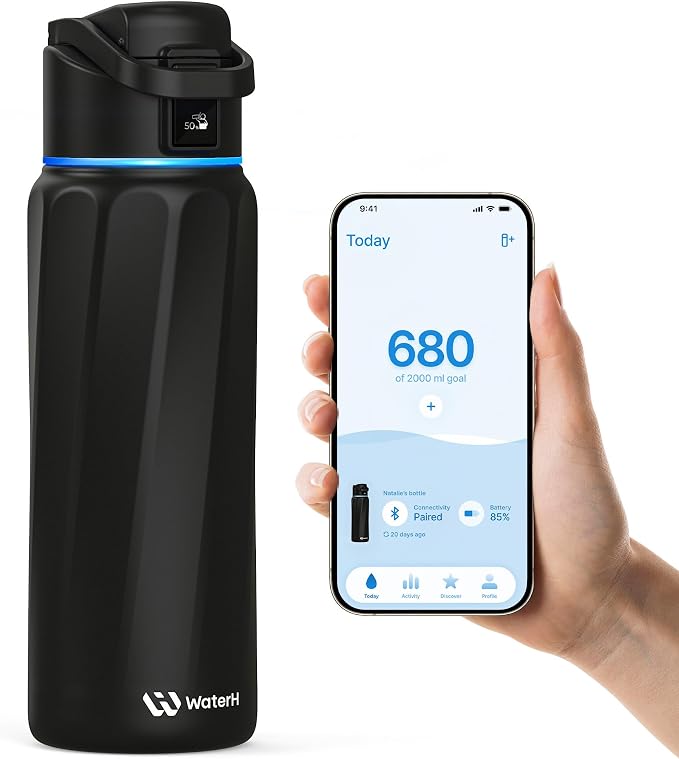WaterH BOOST Smart Water Bottle Tracker with Reminder to Drink Water, 32oz | Double Wall Vacuum Insulated Stainless Steel, BPA-Free, Leakproof, Smart App Tracking, Travel-Friendly Wide Mouth for Office