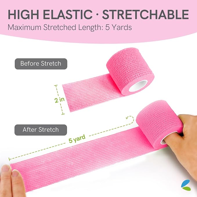 FriCARE Self Adhesive Bandage Wrap, Medical Tape in First Aid Kit | Elastic Cohesive Bandages for Sports/Vet/Wrist Ankle Wounds, 2 Inches X 5 Yards, Latex-free 6 Rolls, Fluorescent Color