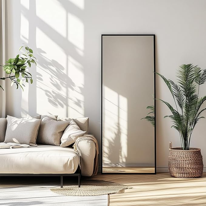 Floor Length Mirror 48x16 inch, Wall Mirror Full Length,Metal Frame | Matte Black Metal Frame, No Distortion, Rust-proof, Easy Installation, Suitable for Living Room, Entryway, Bedroom