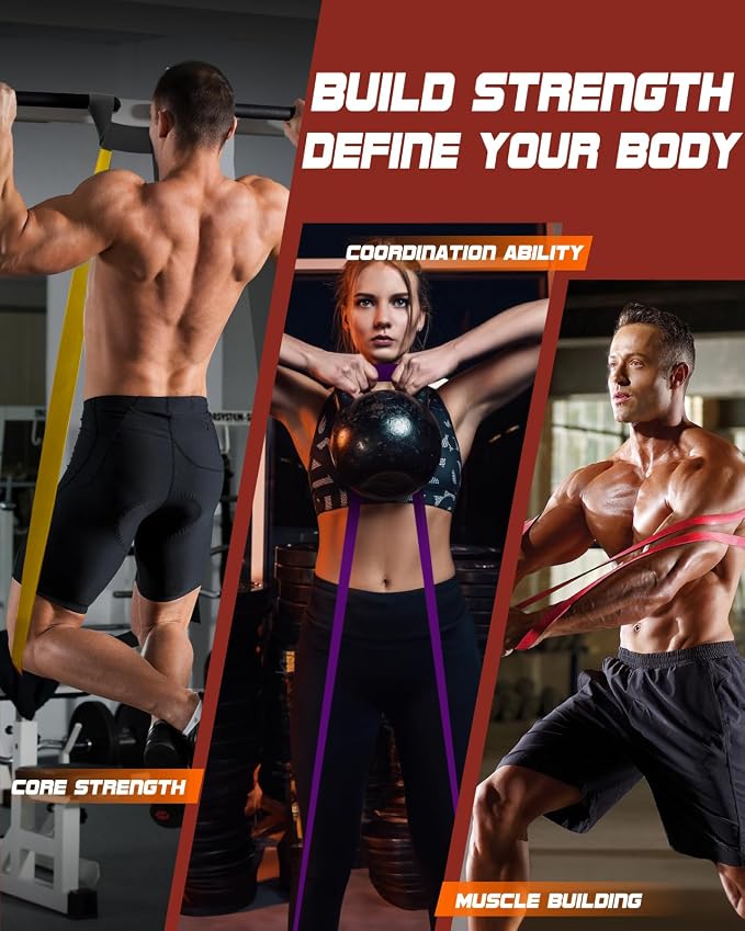Fitense Resistance Bands Set - Pull Up Bands for Men Women, Exercise Bands Resistance with Door Anchor, Training Poster & Pouch for Body Stretching, Pull Up Assist