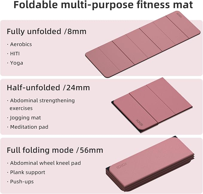 Foldable Yoga Mat Extra Thick 0.32 Inches(8mm) | SGS-certified, odorless POE. Non-slip surface & no curling edges. Great for yoga, Pilates & home gym.