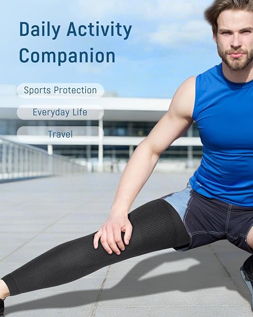 Leg Compression Sleeve, Stays in Place, Snug Fit, Pack of 1, Medium | Soft Breathable Material, Upgraded Silicone Band, Mid-Thigh Knee Calf Support, Reduce Leg Soreness, Daily Wear, Workout