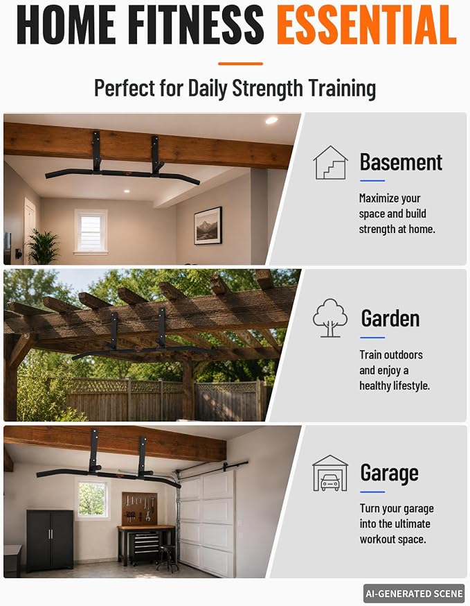Fitarc Joist Mount Pull Up Bar, Wall Mount Pull Up Bar for Doorway | Home Gym Workout Equipment, Heavy Duty Steel Construction