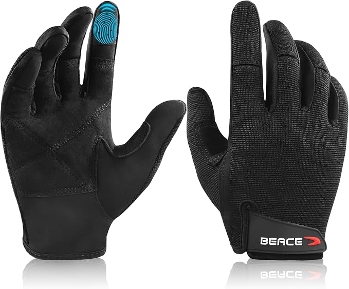 BEACE Full Finger Weight Lifting Gym Gloves with Anti-Slip Leather Palm for Workout Exercise Training Fitness and Bodybuilding for Men & Women