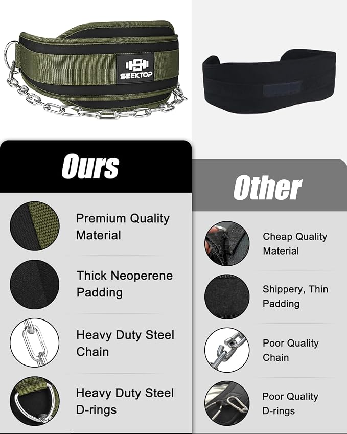 Seektop Dip Belt With Chain for Weightlifting - Neoprene Waist Belt for GYM Workout, Pull Ups, Crossfit, Weight Lifting, Squat, Training, Fitness - for Men & Women