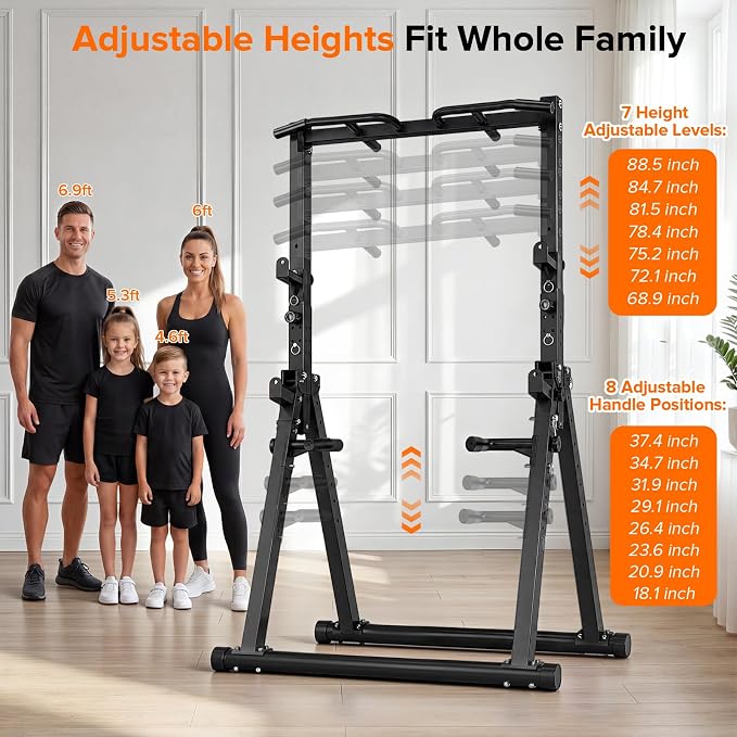 Foldable Power Tower Pull Up Bar Station, Adjustable Height | Portable Free Standing,700lbs Load Max, Adjustable Height fits Man,Woman,Power Tower Pull Up Dip Station, Multi Grips