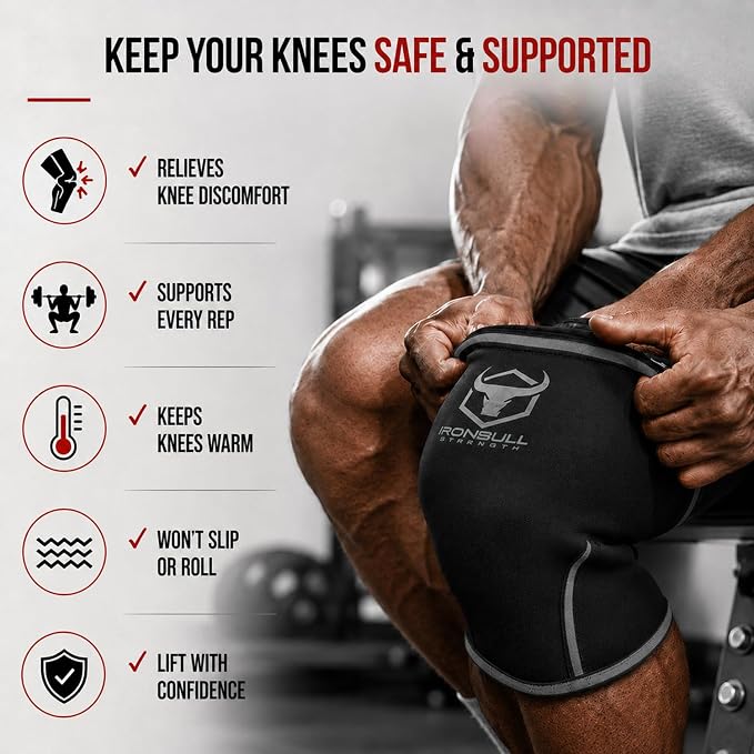 Iron Bull Strength Knee Sleeves 7mm (1 Pair) - Compression Brace & Knee Sleeve For Weightlifting, Powerlifting & Cross Training - Knee Support for Squats - Men & Women