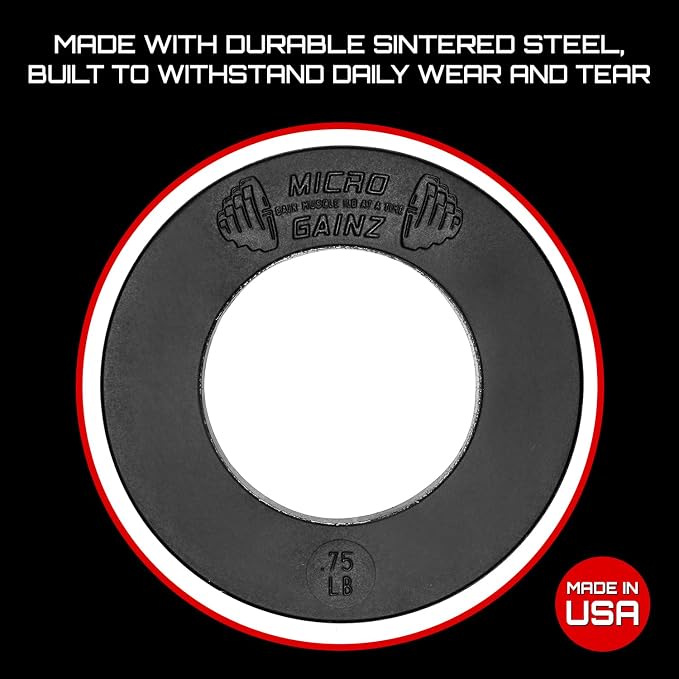 Micro Gainz Calibrated Fractional Weight Plate Set of 2 Plates, Choose Set (.25LB-1.25LB), Designed for Olympic Barbells for Strength Training & Micro Loading Bar Weights, Made in USA