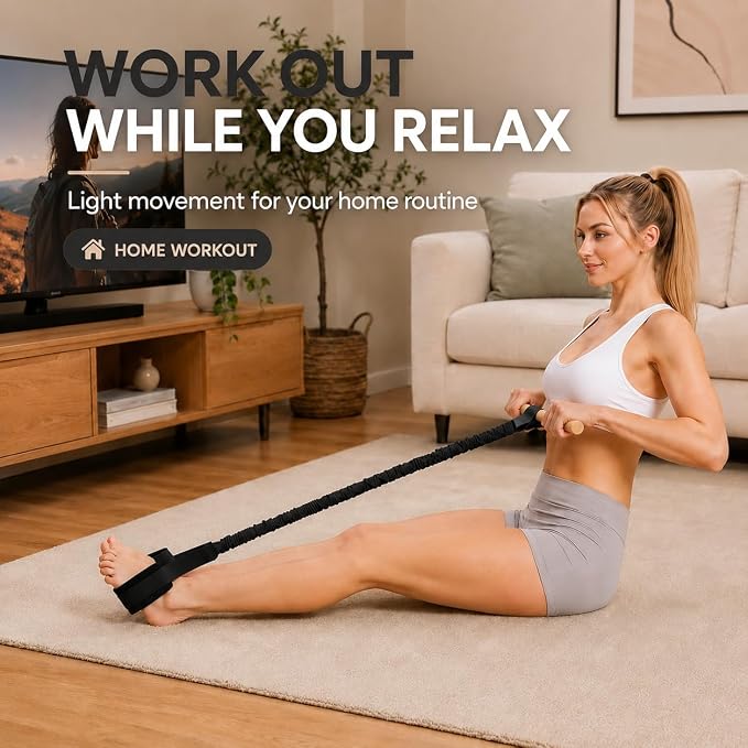 Foot Pedal Resistance Band with Wooden Handles | Sit-Up Exercise Pull Rope for Abs, Arms & Legs, Portable Home Workout Equipment with Soft Foot Loops