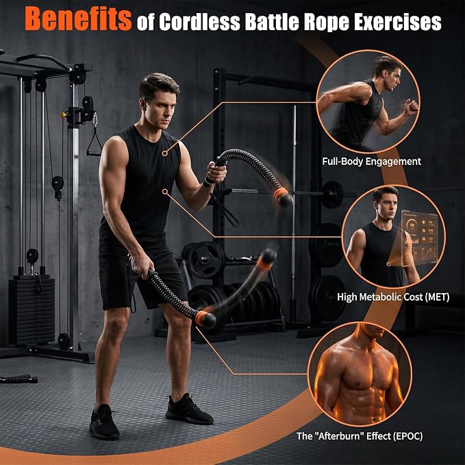 Portable Ropeless Battle Ropes for Home Gym - Weighted Cordless Battle Rope | Full Body Strength Building & HIIT and Cardio Training - Fitness Workout Equipment with Adjustable Resistance for Men & Women