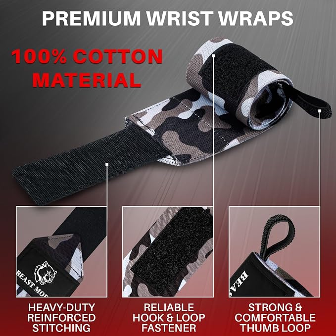 TECEUM Elastic Cotton Weightlifting Wrist Wraps with Thumb Loops, 1 Pair