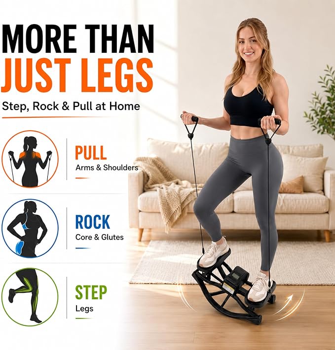 Rocking Stepper Side to Side for Exercise at Home, Low-Impact Rock Stepper Machine with Resistance Bands & Digital Display, Anti-Slip Pedals, Full Body Home Workout, 330 LBS Capacity (Black)
