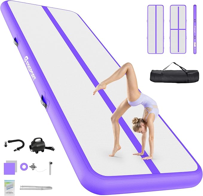 FBSPORT 6.6ft/10ft/13ft/16ft/20ft Inflatable Air Gymnastics Training Mat | 4/6/8 inches Thickness Inflatable Mat, with Electric Pump, Suitable for Home Training/Cheerleading/Yoga/Water