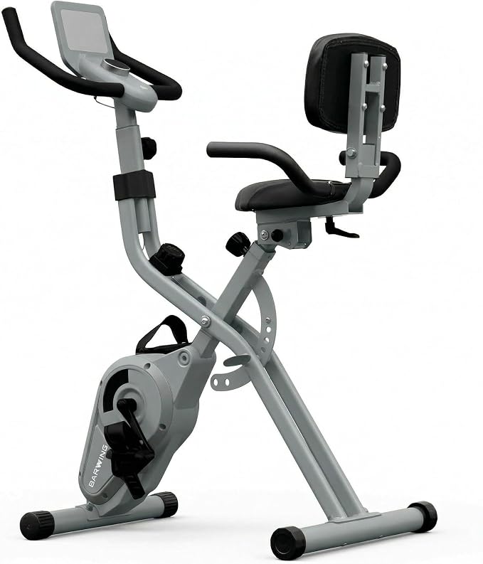 BARWING Stationary Exercise Bike for Home Workout, 5 IN 1 Foldable Indoor Cycling Bike for Seniors, 350LB Capacity, 16-Level Magnetic Resistance, Seat Backrest Adjustments