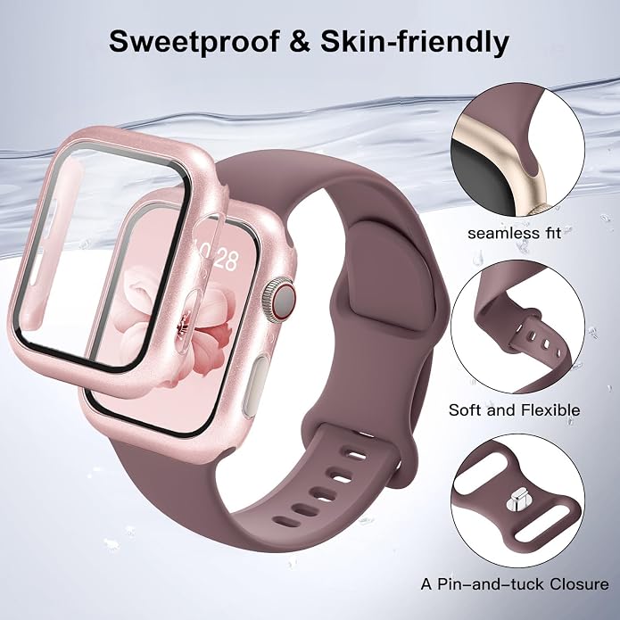 Sport Band and Case for Apple Watch Band 40mm 44mm 46mm 42mm 41mm 45mm 38mm iWatch Bands for Women/Men,Silicone Waterproof Strap with Cover Combo for Apple Watch Series 11 10 9 8 7 6 5 4 SE Ultra/2 3