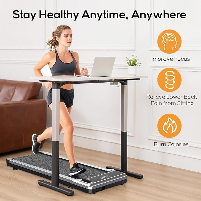 Walking Pad Under Desk Treadmill, Portable Compact Electric Walking Treadmill, Quiet Fitness Machine with Remote Control & LED Display for Home Office