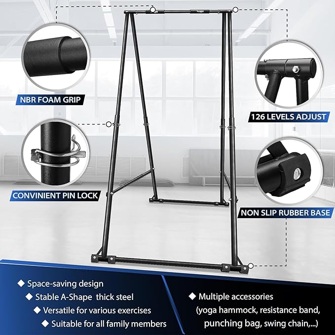 Yes4All Robust Freestanding Pull Up & Chin Up Bar, 126 Levels Adjustable & 770 lbs Capacity Foldable Pull Up Bar Station