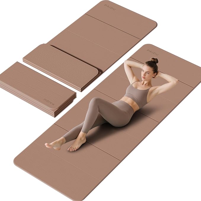 PAIDU Foldable Yoga Mat 10mm Thick, 75"x26" Non-Slip Fitness Exercise Mat | SGS Certified| uick Fold，Easy Storag，Portable for Yoga/Pilates/Studio/Home Workout