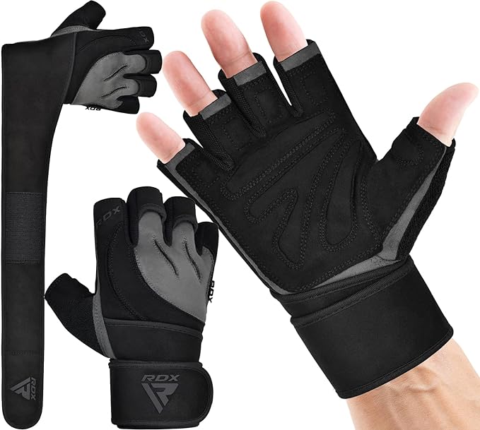 RDX Weight Lifting Workout Gloves with Wrist Support, 50 CM Long Wrist Straps, Anti Slip Padded Palm, Breathable Gym Grip for Fitness Training Powerlifting, Men Women Bodybuilding Exercise