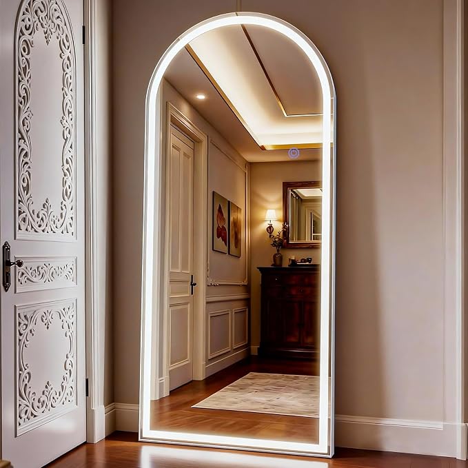 26 x 68 in Arched Led Mirror Full Length with 3 Color Lighting | ZENOMIRRIS Full Body Mirror with Adjustable Dimming Lights Brightness Memory Function for Night Make-up Bedroom Dressing Room