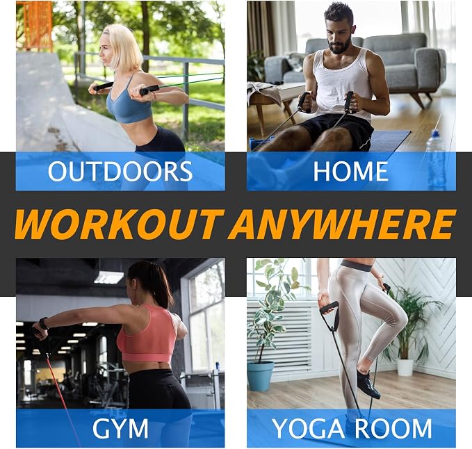 Resistance Bands with Handles and Door Anchor for Home Workouts | For women and men; includes a door anchor and simple guide for exercise, stretching, and home workouts.