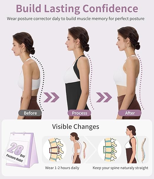 YERKOAD Back Brace for Women Full Back Straightener Posture Corrector Black | Breathable Back Support Posture Corrector Adjustable Waist Trainer Full Back Pain Relief Brace for Working, Exercising