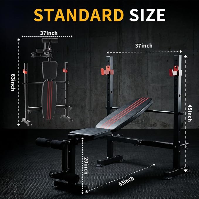 Adjustable Weight Bench, Foldable Bench Press Set with Leg Extension and Curl, 650 LBS Heavy Duty Full Body Strength Training Bench for Home Gym, Black & Red