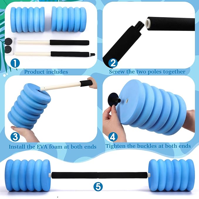 Soulchen Long Aquatic Exercise Dumbbells Pool Exercise Foam Water Weights Dumbbell Aquatic Pool Barbells with High Density EVA Foam for Swim Water Aerobics Workouts Loss