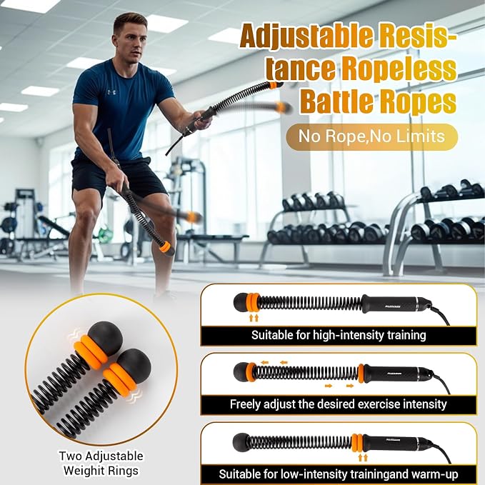 Portable Ropeless Battle Ropes, Adjustable Weights Cordless Battle Ropes for Home Gym with Storage Bag, Weighted Exercise Equipment for Low-Impact Workout, Strength & HIIT, for Men & Women