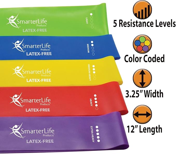 SmarterLife Resistance Bands Set of 5 Extra Wide Latex-Free Exercise Bands | Bands for Working Out - For Women, Men - Weight Loss, Physical Therapy Bands, Booty Bands, Home Gym, Workout Guide Included