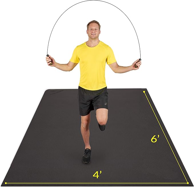 ActiveGear Large Exercise Mat, 6'x4' Non-Slip Rubber Home Gym - Black | 7mm non-slip rubber cushions joints on carpet, tile or concrete. Shoe-friendly. Non-toxic, durable materials.