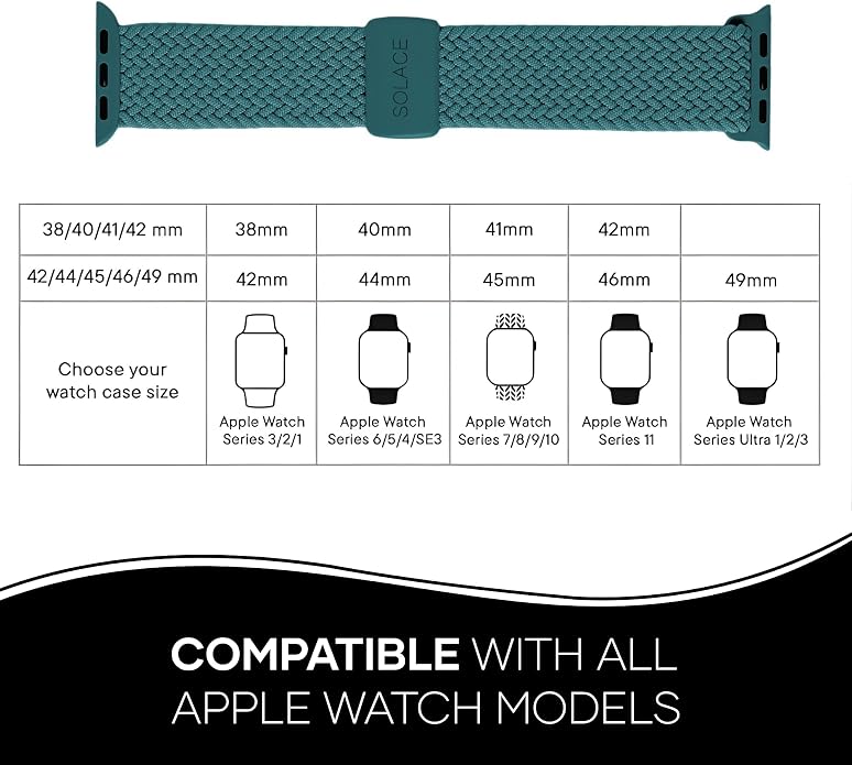 Solace Bands Imperium Adapt Wide Adjustable Nylon Braided Watch Band - Compatible with All Apple Watches - Solace Apple Watch Bands for Women & Men - Smart Watches Band Series 11-1, Ultra, SE