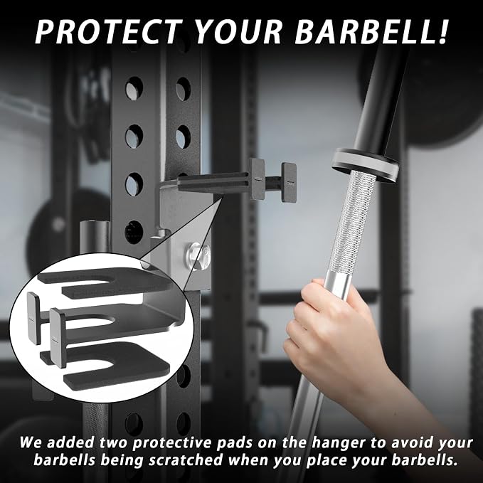 Rack-Mounted Olympic Barbell Holder for 2x2 & 2x3 Power Racks, No Drilling Required – Heavy-Duty Steel Storage with Protective Padding, Space-Saving Gym Equipment
