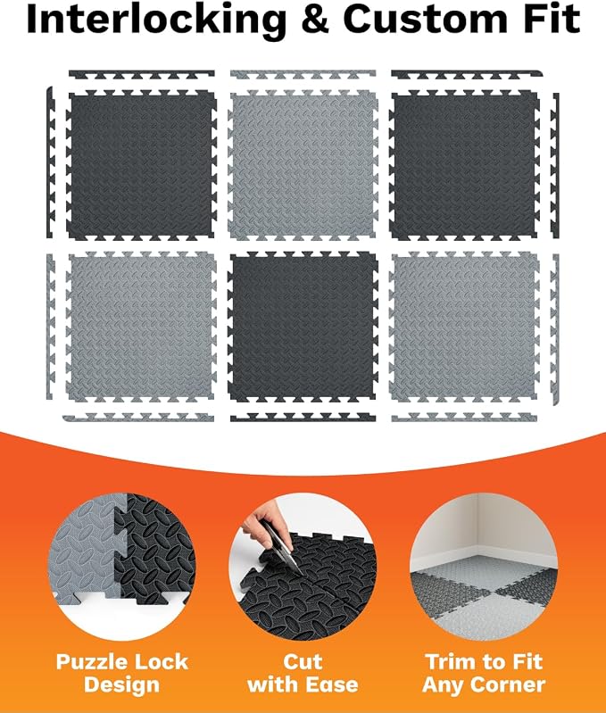 AIRHOP Upgraded 0.79" Extra Thick 48 Sq Ft High-Density Eva Foam Exercise Gym Mats, 12 Pcs Large Interlocking Puzzle Floor Tiles (24"x24") for Home Gym