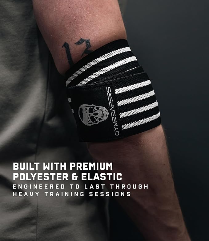 Gymreapers Weightlifting Elbow Wraps (1 Pair) - Flexible 40'' Elbow Compression Strap & Joint Support Brace - for Bench Press, Powerlifting, and Pressing